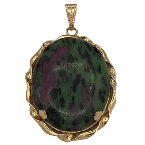 Natural Ruby In Zoisite Gemstone 10k Gold Plated Bezel Pendant Jewelry